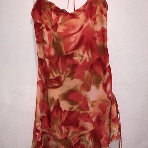 Floral Red and Brown Dress